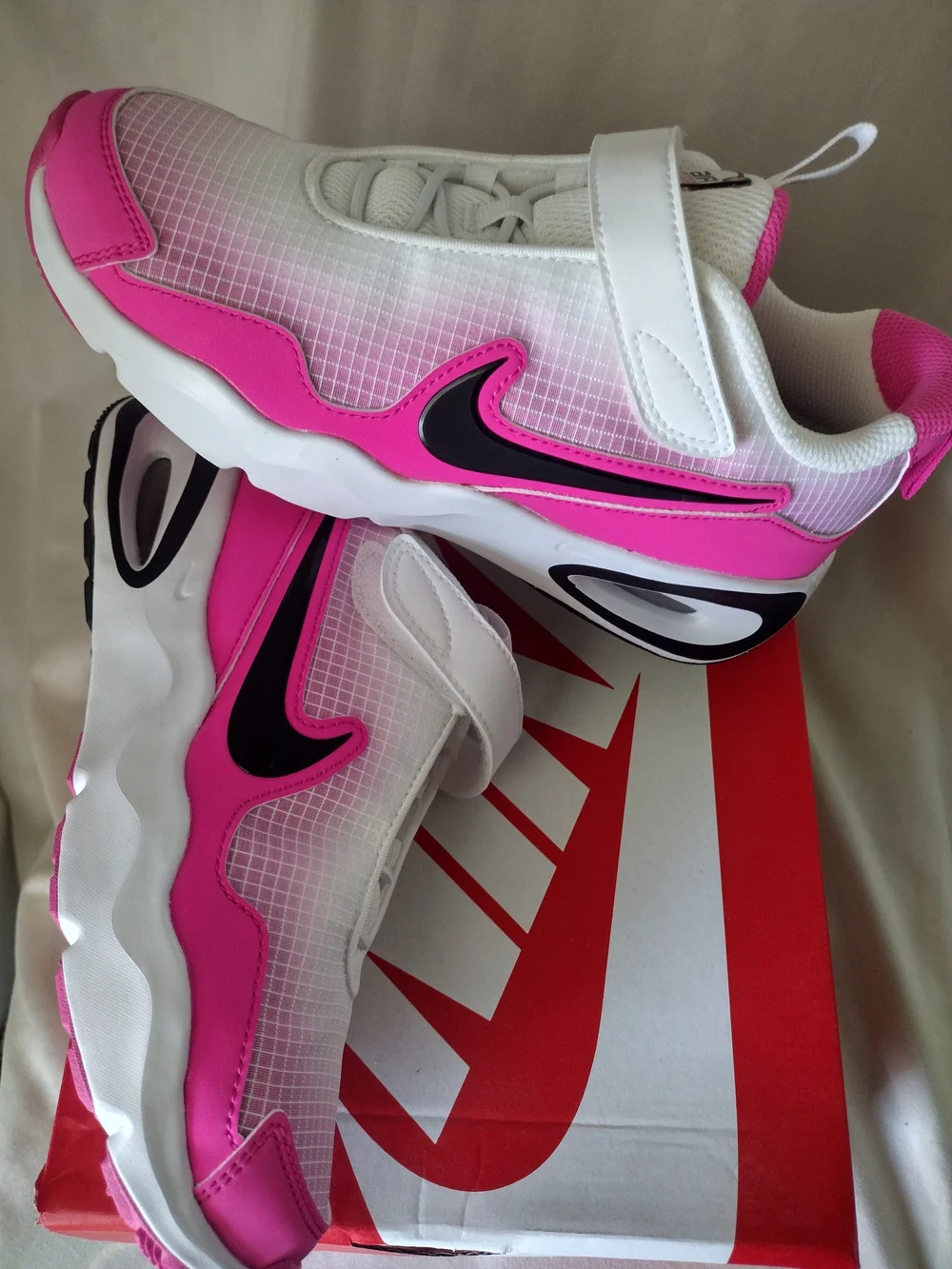Nike Kids Pink and White Velcro Athletic Sneakers